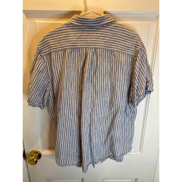 Linen Cotton Striped Blue White Nautical Merona Classic Fit Button Down XL - Picture 5 of 6
